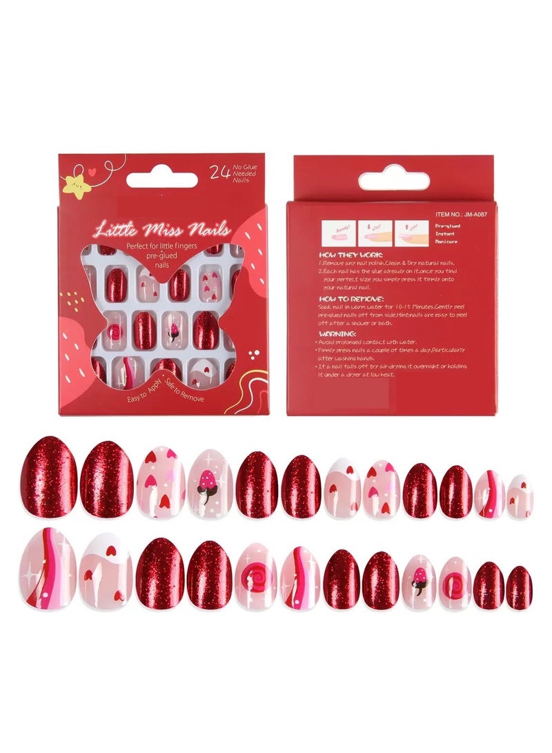 24 قطعة أظافر أطفال لاصقة – أظافر قصيرة لامعة بتدرج قوس قزح مع غطاء كامل مسبق اللصق، مجموعة فن الأظافر لطيفة وآمنة للبنات الصغيرات - Image 1
