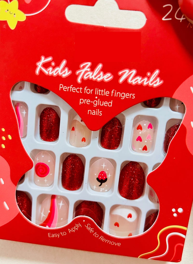 24 قطعة أظافر أطفال لاصقة – أظافر قصيرة لامعة بتدرج قوس قزح مع غطاء كامل مسبق اللصق، مجموعة فن الأظافر لطيفة وآمنة للبنات الصغيرات - Image 2