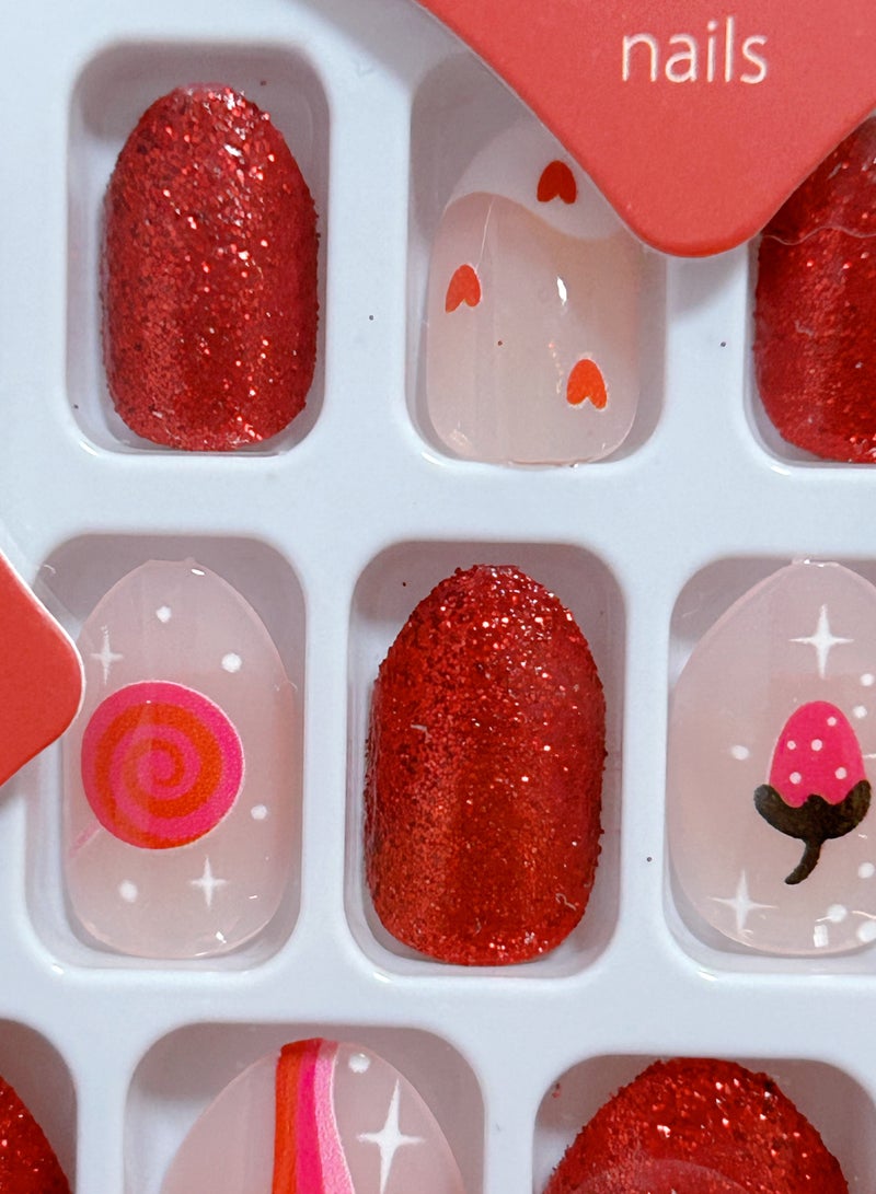 24 قطعة أظافر أطفال لاصقة – أظافر قصيرة لامعة بتدرج قوس قزح مع غطاء كامل مسبق اللصق، مجموعة فن الأظافر لطيفة وآمنة للبنات الصغيرات - Image 3