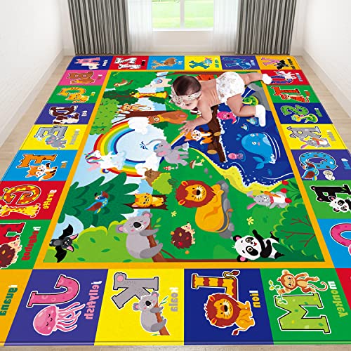 LTKOUGFAM Kids Play Rug  Animals Print Baby Floor Mat ABC Educational Area Rug for Nursery  Playroom Soft NonToxic Crawling Tummy Time Mat Green 787X59 INCH