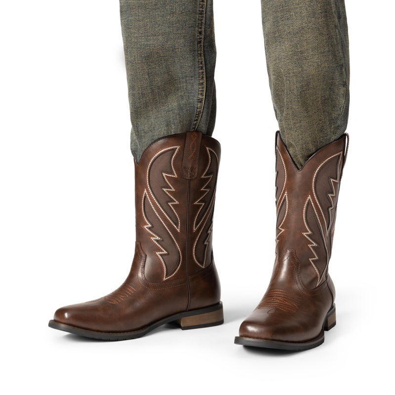 Bruno Marc Men's Durable Cowboy Classic Slip on Western Boots with Chic Embroidered Durable Short Fashionable Western Boots,Size 11,Coffee,BMUMMB2501 - Image 2