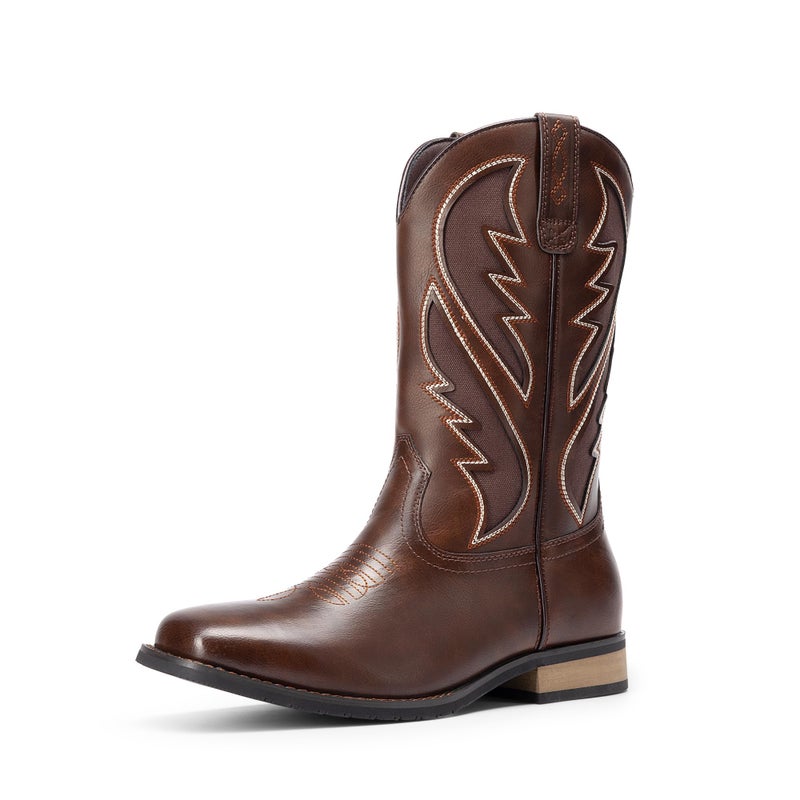Bruno Marc Men's Durable Cowboy Classic Slip on Western Boots with Chic Embroidered Durable Short Fashionable Western Boots,Size 11,Coffee,BMUMMB2501 - Image 1