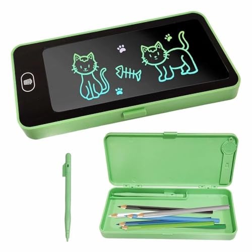 KRySt LCD Writing Tablet Pencil Box for Kids – Multi-Functional Drawing Board Case with Erase Button and Stationery Storage for School and Home Use (Green) - Image 1