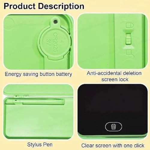 KRySt LCD Writing Tablet Pencil Box for Kids – Multi-Functional Drawing Board Case with Erase Button and Stationery Storage for School and Home Use (Green) - Image 3