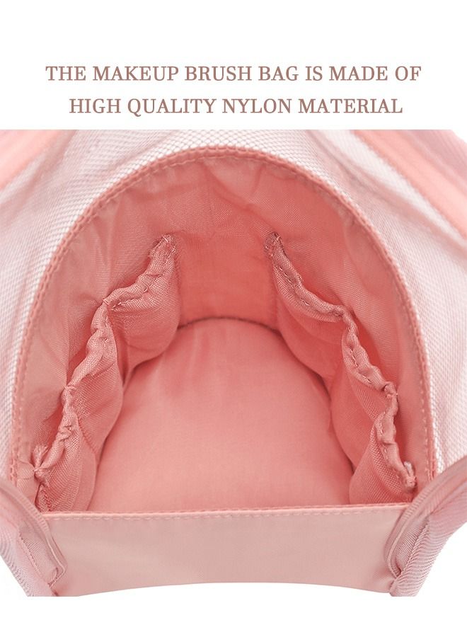 Stand-Up Makeup Brush Storage Organizer Bag, Waterproof Dust Free Travel Makeup Brush Holder, Zipper Cosmetic Pen Case Bag with Divider (Pink) - Image 4