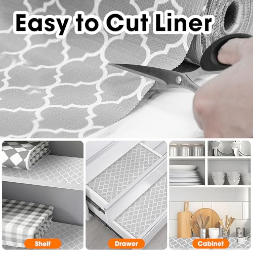 GOPAS Shelf Liner for Kitchen Cabinets Non-Adhesive 12in X 10FT Cabinet Liners for Shelves Waterproof Thick Strong Grip Non Slip Drawer Liner Contact Paper for Cupboard Easy to Clean,Gray Lantern - Image 4