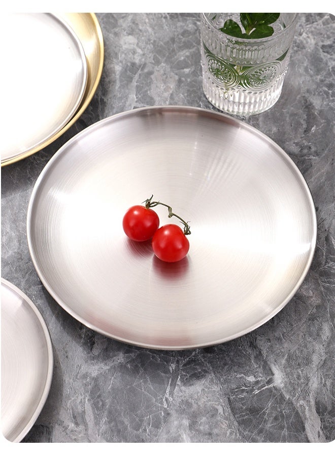 Round Dinner Plate Silver - 23cm  Stainless Steel Plates, - Mirror Polished, Dishwasher Safe, Rust-Resistant Silverware Plates for Home, Camping & Parties - Reusable Metal Plates for Everyday Meals & Formal Dining  - Image 2