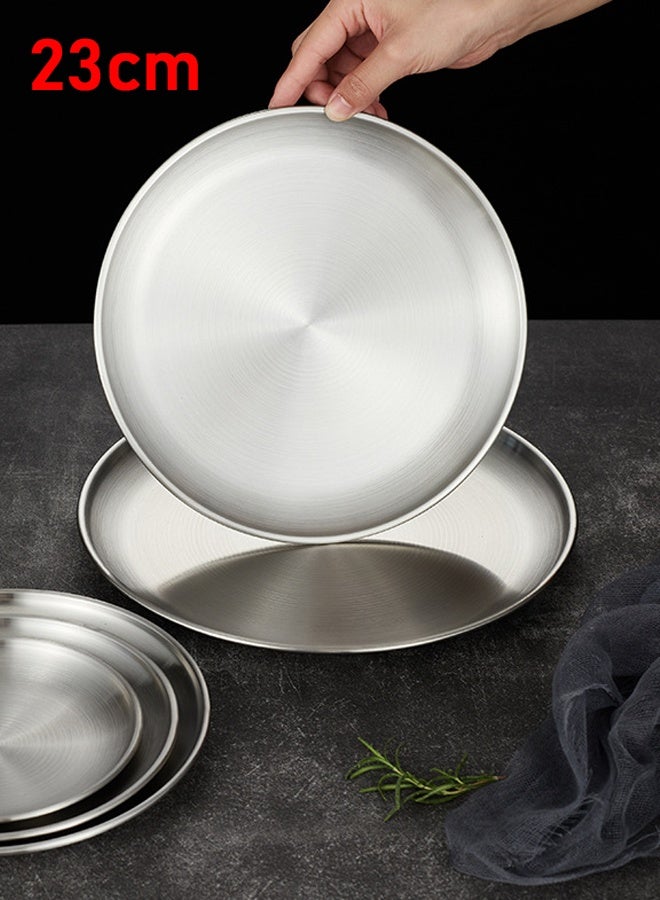 Round Dinner Plate Silver - 23cm  Stainless Steel Plates, - Mirror Polished, Dishwasher Safe, Rust-Resistant Silverware Plates for Home, Camping & Parties - Reusable Metal Plates for Everyday Meals & Formal Dining  - Image 1