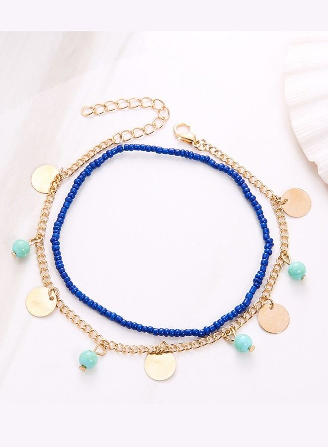 2-Piece Alloy Retro Style Beaded Anklet Chain