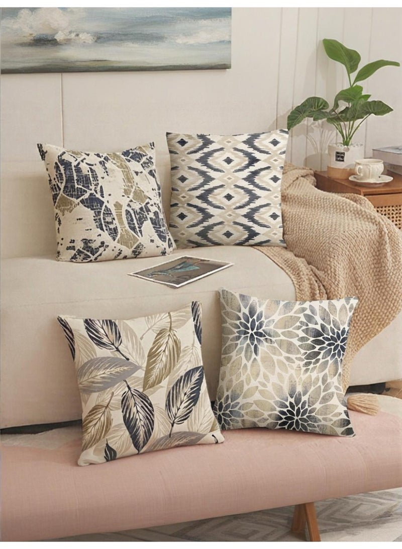 NiceArt 4-piece set of cushions, pillowcases, cream colored modern decorative sofa pillowcases 45cm x 45cm, living room sofa car sofa bed pillowcases 18x18 inches (double-sided pattern) - Image 3