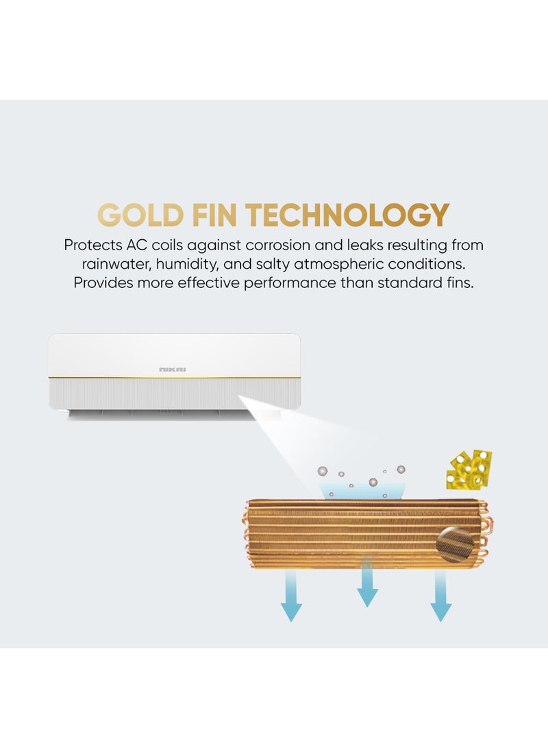 NIKAI 2.5 Ton Split AC, Energy Efficient Cooling with T3 Tropical Rotary Compressor, Turbo Mode with 4 Way Swing, 30000 BTU Air Conditioner, Gold Fin Technology, Ideal for Home & Office - NSAC30131N24 White - Image 4