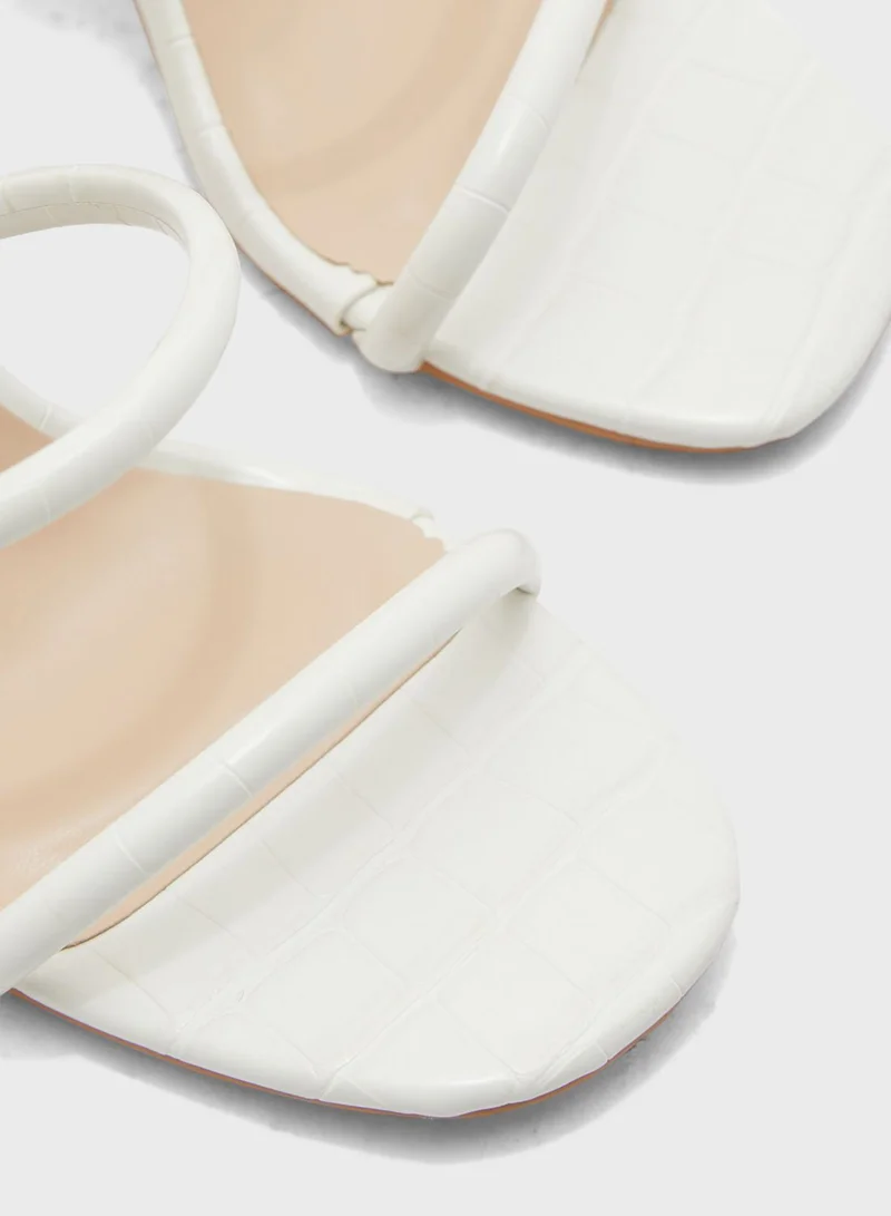 ELLA Triple Strap Croc Effect Block Heel Sandal