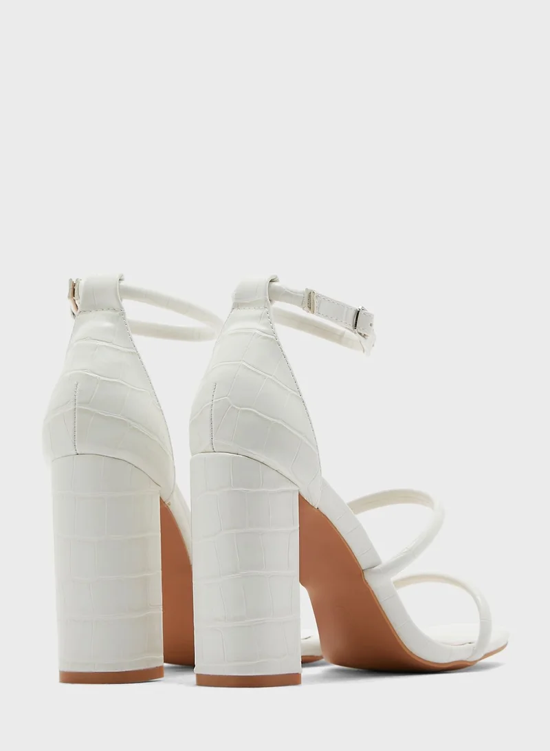 ELLA Triple Strap Croc Effect Block Heel Sandal