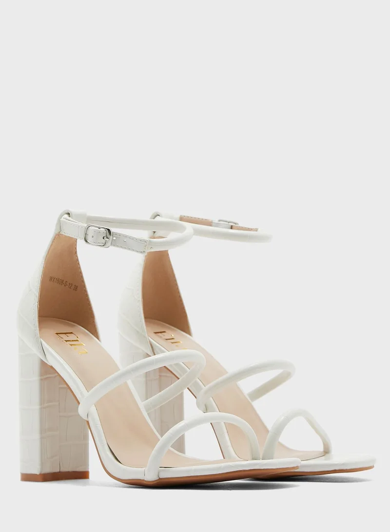 ELLA Triple Strap Croc Effect Block Heel Sandal