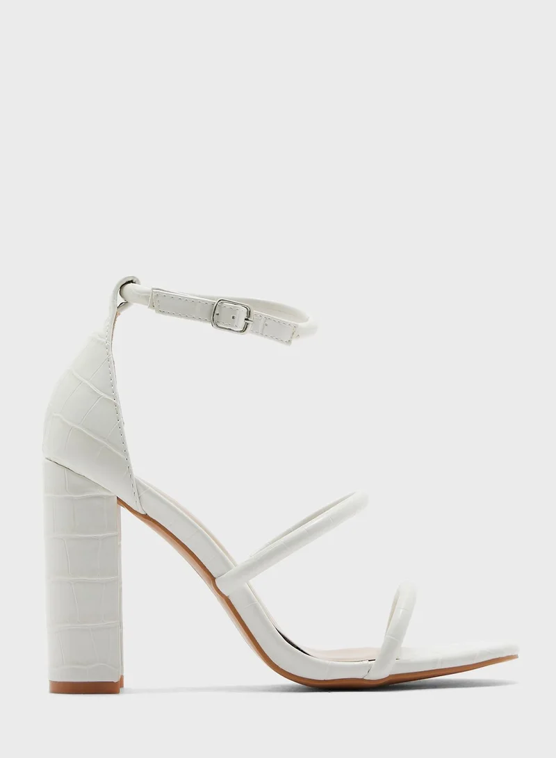 ELLA Triple Strap Croc Effect Block Heel Sandal