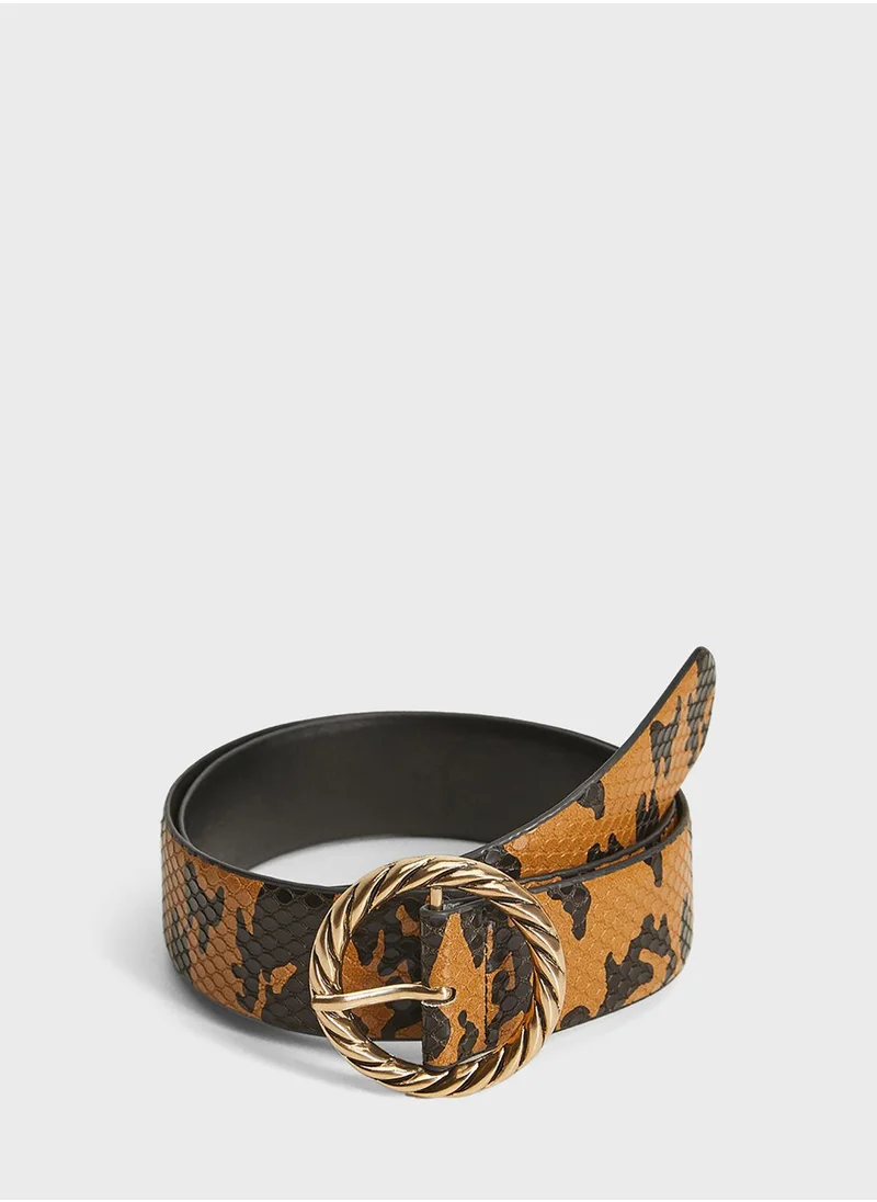MANGO Snake Print Tongue Buckle Belt