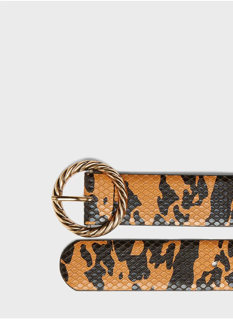 MANGO Snake Print Tongue Buckle Belt