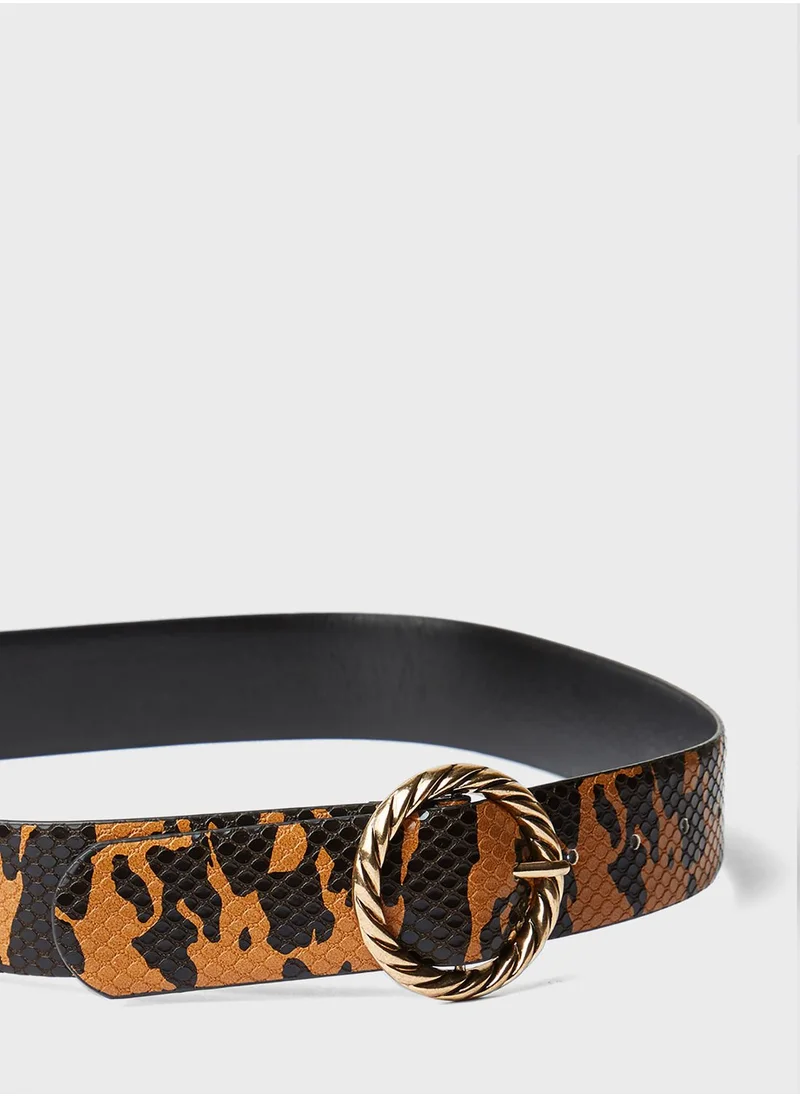 MANGO Snake Print Tongue Buckle Belt