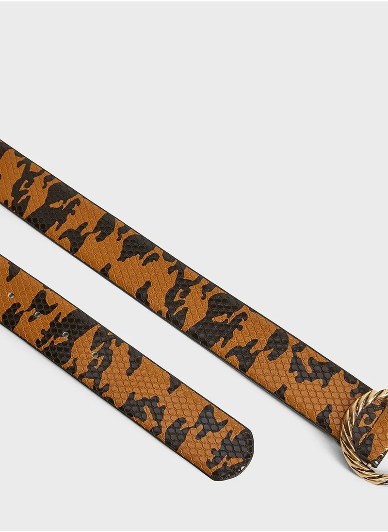 MANGO Snake Print Tongue Buckle Belt