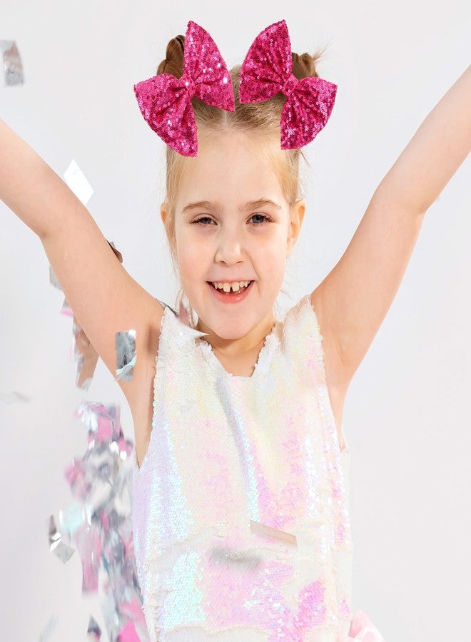 CN 5 Inch Glitter Hot Pink Hair Bows for Girls Alligator Clips Sparkly Sequin Hair Accessories for Kids Toddler Women on Birthday Wedding Christmas and Party - Image 2