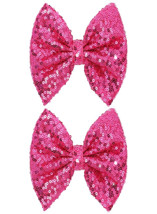 CN 5 Inch Glitter Hot Pink Hair Bows for Girls Alligator Clips Sparkly Sequin Hair Accessories for Kids Toddler Women on Birthday Wedding Christmas and Party - Image 1
