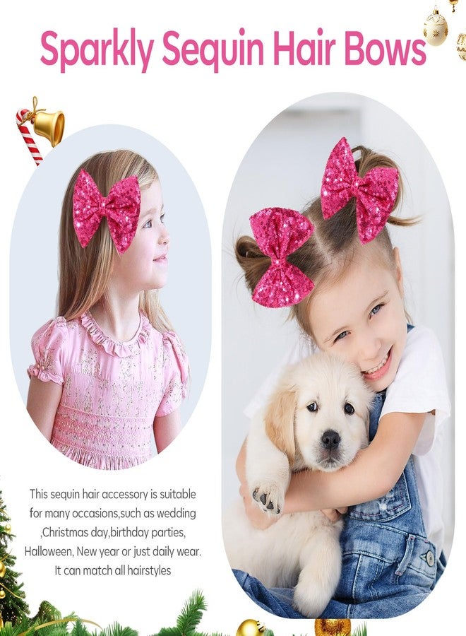 CN 5 Inch Glitter Hot Pink Hair Bows for Girls Alligator Clips Sparkly Sequin Hair Accessories for Kids Toddler Women on Birthday Wedding Christmas and Party - Image 5