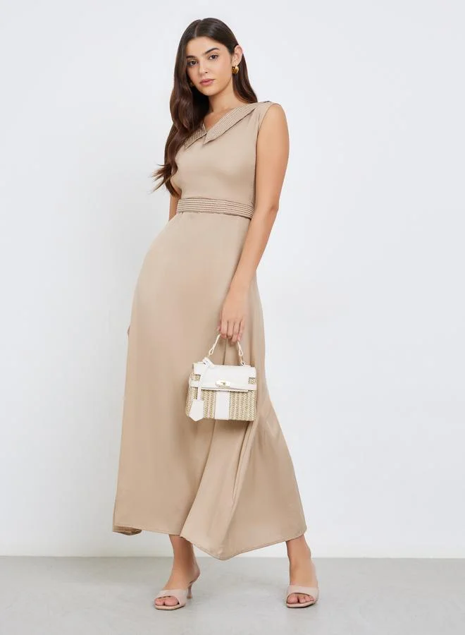 مكسيم كريشن Maxim Creation Beige Maxi Dress with Tie Belt