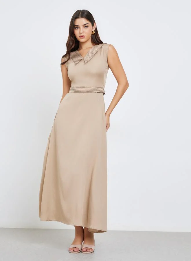 مكسيم كريشن Maxim Creation Beige Maxi Dress with Tie Belt