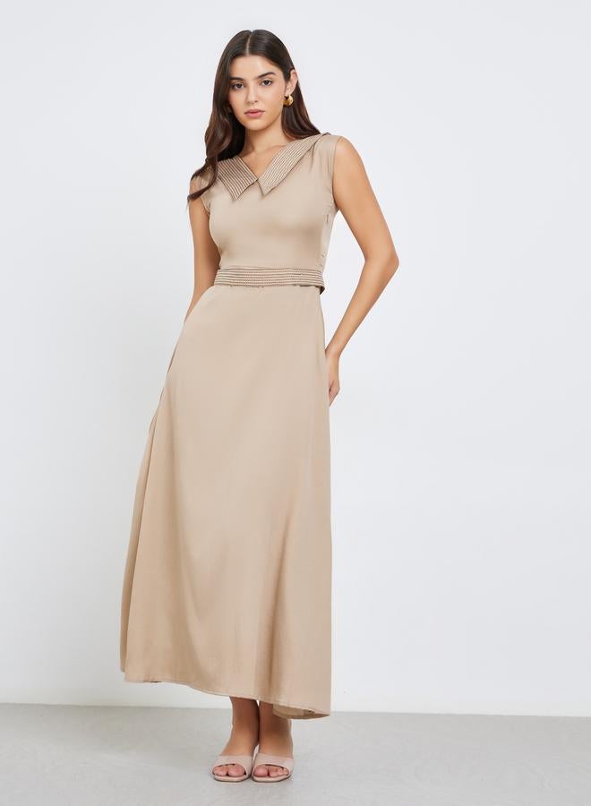 Maxim Creation Beige Maxi Dress with Tie Belt - Image 2