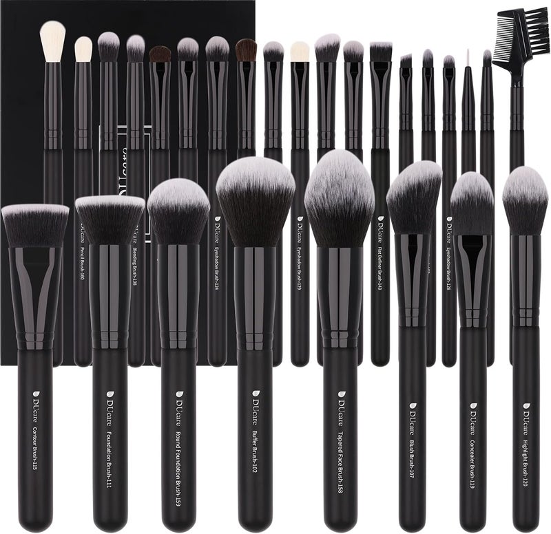 DUcare Makeup Brushes Set 27Pcs Professional Premium Synthetic Hair Kabuki Foundation Brush Face Powder Blush Blending Eyeshadow Make Up Brushes KitMatte Black