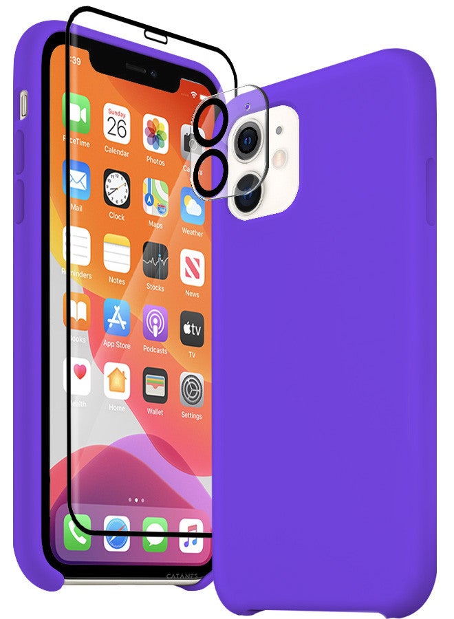 CATANES [for iPhone 11] 3 Pack Silicone Case ,3D Screen Protector and Camera Lens Protector Shockproof Protective Case Anti Scratch Smooth Case Cover/Purple - Image 2