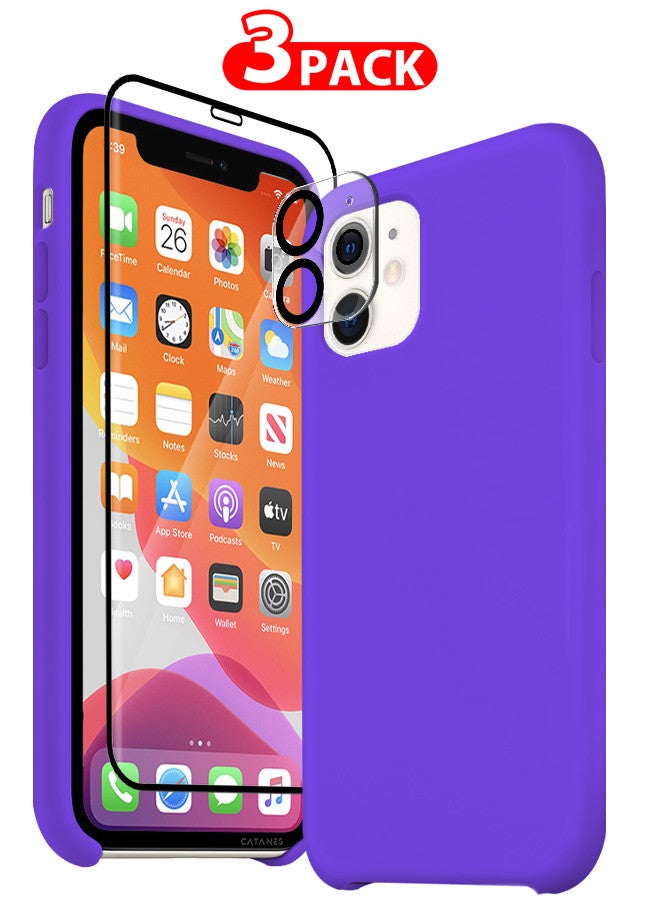 CATANES [for iPhone 11] 3 Pack Silicone Case ,3D Screen Protector and Camera Lens Protector Shockproof Protective Case Anti Scratch Smooth Case Cover/Purple - Image 1