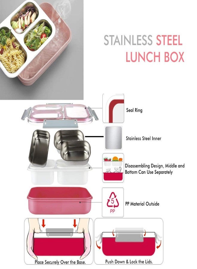 CELLEBII® 3 Compartment Dinner Tiffin Box for Office, Inner Stainless Steel Lunch Box, 1.2 L - Image 4