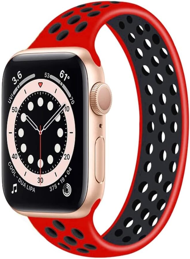 Silicone Sport Solo Loop Band Size 42/44/45/49 mm Elastic Breathable Dotted Stretch Strap For Apple Watch Series 8/7/6/5/4/3/SE/Ultra - (Red X Black) Large - 170mm