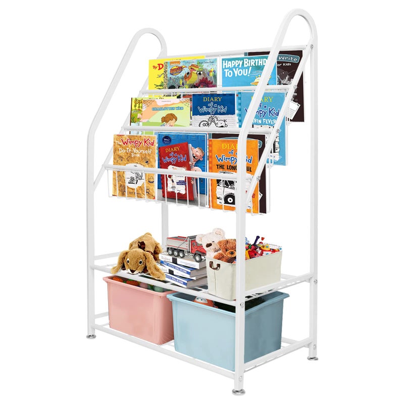 aboxoo Metal Kids Bookshelf Freestanding for Children Room 25 inches Toddler White Bookcase Toy Organizer Stable Bookcase Bookstore Library Book Unit Storage for Small Place