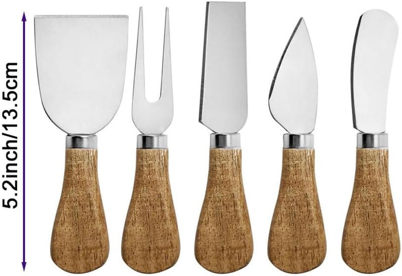 Linwnil 5-Piece Wood Cheese Knife Set with Wood Knife Block for Charcuterie Board,Charcuterie Boards Accessories Charcuterie Utensils Tools (DJ-2) - Image 3