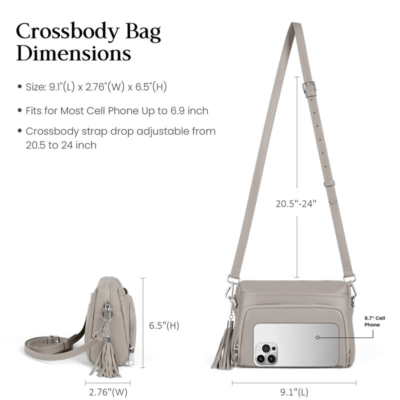 befen Soft Real Leather Small Crossbody Purses for Women, Ladies Anti-Theft Shoulder Bag Handbag Purse with Adjustable Strap & Built in RFID Wallet Beige Grey - Image 5