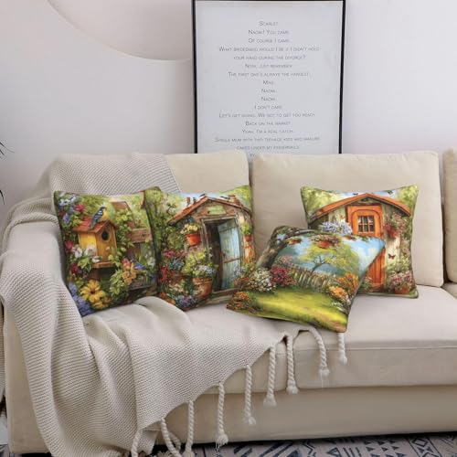 oyebn Spring Throw Pillow Covers Set of 4 Decorative Soft Double Sided Print Pillow Case Farmhouse Home Decor for Living Room Sofa Couch 18x18 - Image 4