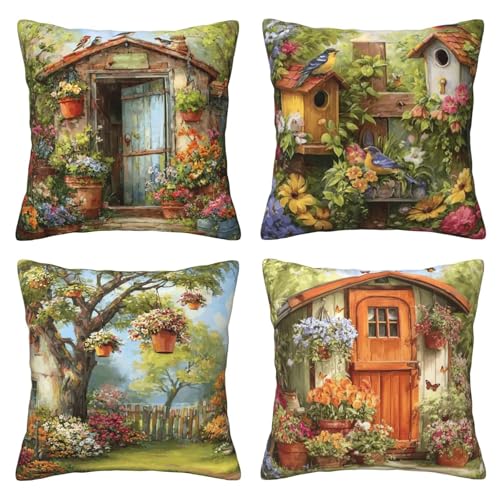oyebn Spring Throw Pillow Covers Set of 4 Decorative Soft Double Sided Print Pillow Case Farmhouse Home Decor for Living Room Sofa Couch 18x18 - Image 1