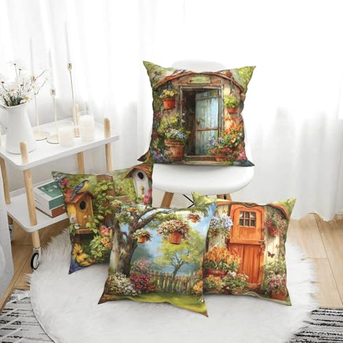 oyebn Spring Throw Pillow Covers Set of 4 Decorative Soft Double Sided Print Pillow Case Farmhouse Home Decor for Living Room Sofa Couch 18x18 - Image 3