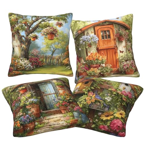 oyebn Spring Throw Pillow Covers Set of 4 Decorative Soft Double Sided Print Pillow Case Farmhouse Home Decor for Living Room Sofa Couch 18x18 - Image 2
