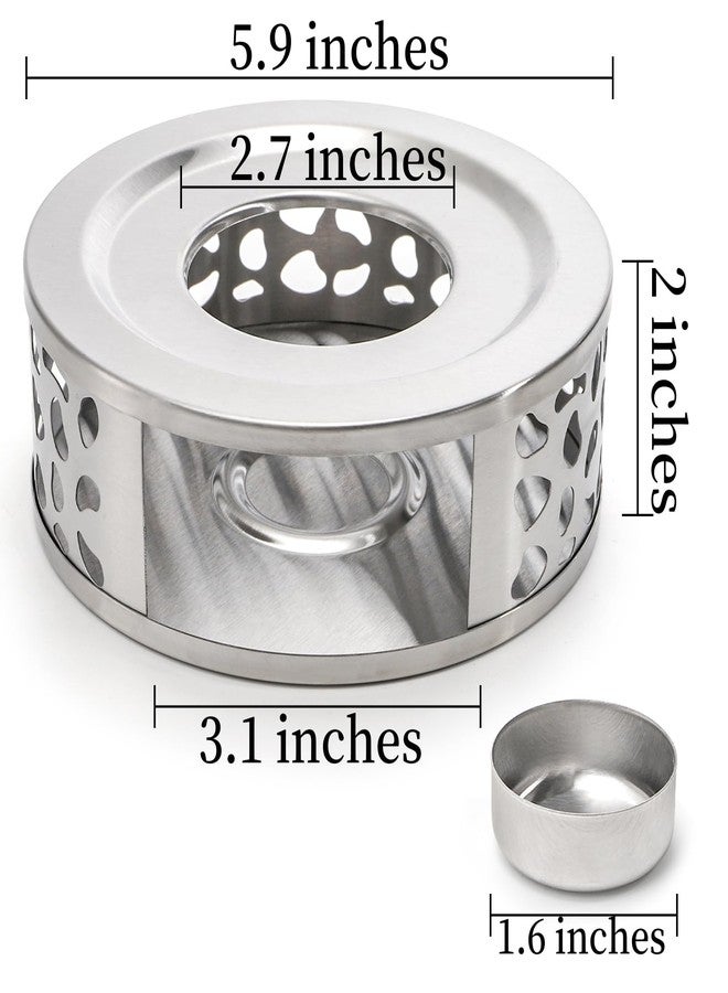 Coloch مجموعة كولوش من 3 سخانات أباريق الشاي، سخان شاي من الفولاذ المقاوم للصدأ مع حامل شموع صغيرة، قاعدة تسخين معدنية مصقولة لأباريق الشاي تناسب معظم أباريق الشاي، فضي اللون - Image 2