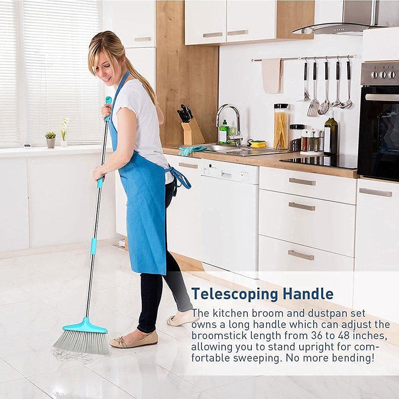 FGY Broom and Dustpan Set 48" Long Handle Broom and Collapsible Dust Pan Combo for Home Office Kitchen (Blue) - Image 4