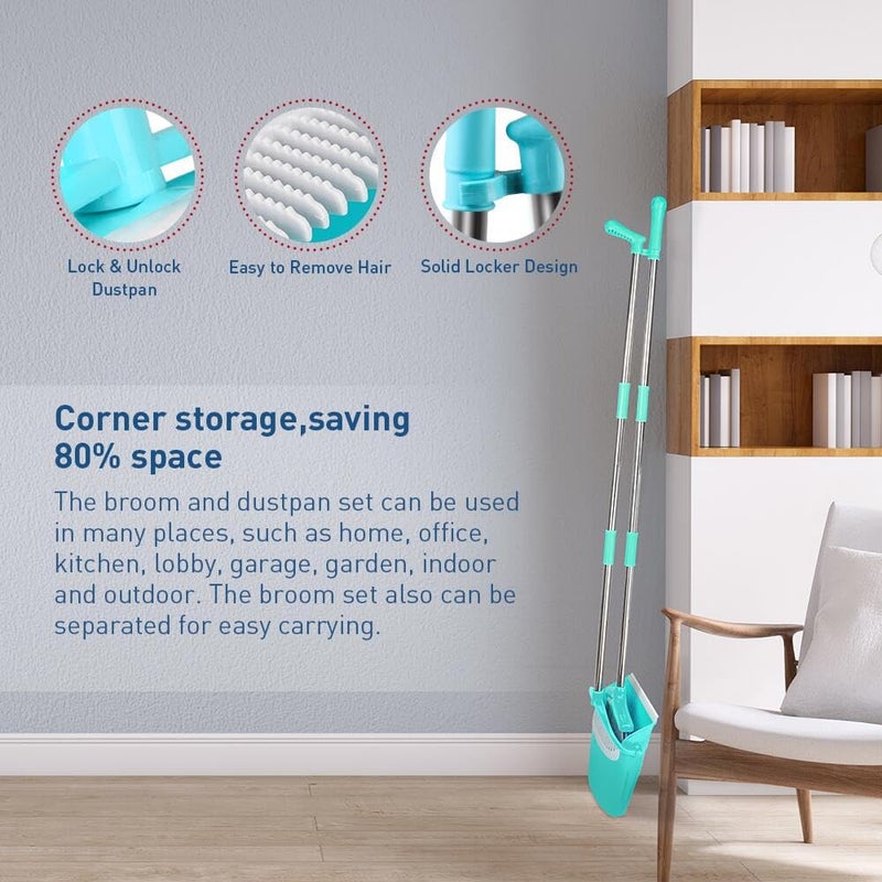 FGY Broom and Dustpan Set 48" Long Handle Broom and Collapsible Dust Pan Combo for Home Office Kitchen (Blue) - Image 3
