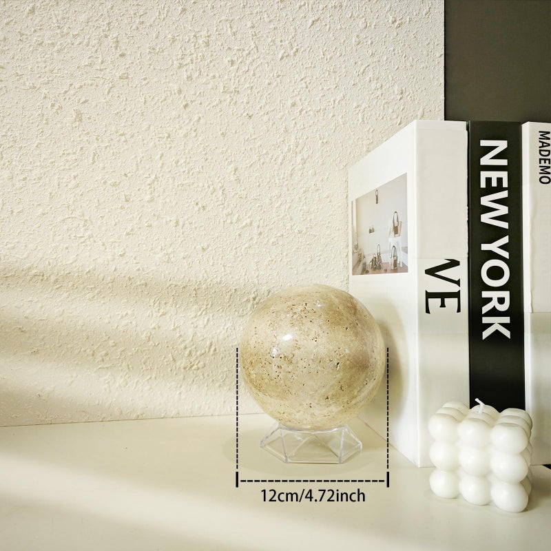 Artisanal Abode Yellow Travertine Marble Sphere, Hand-Polished Natural Stone Ball Decor, Living Room Accent (12cm Diameter) - Image 2