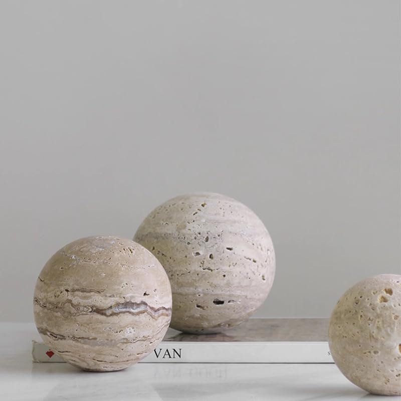 Artisanal Abode Yellow Travertine Marble Sphere, Hand-Polished Natural Stone Ball Decor, Living Room Accent (12cm Diameter) - Image 3