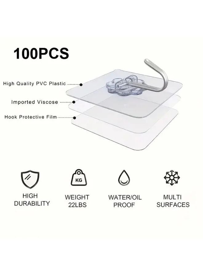100 Pcs Self Adhesive Hooks Heavy Duty Wall Mounted Organizer Space Saving Storage - Image 2