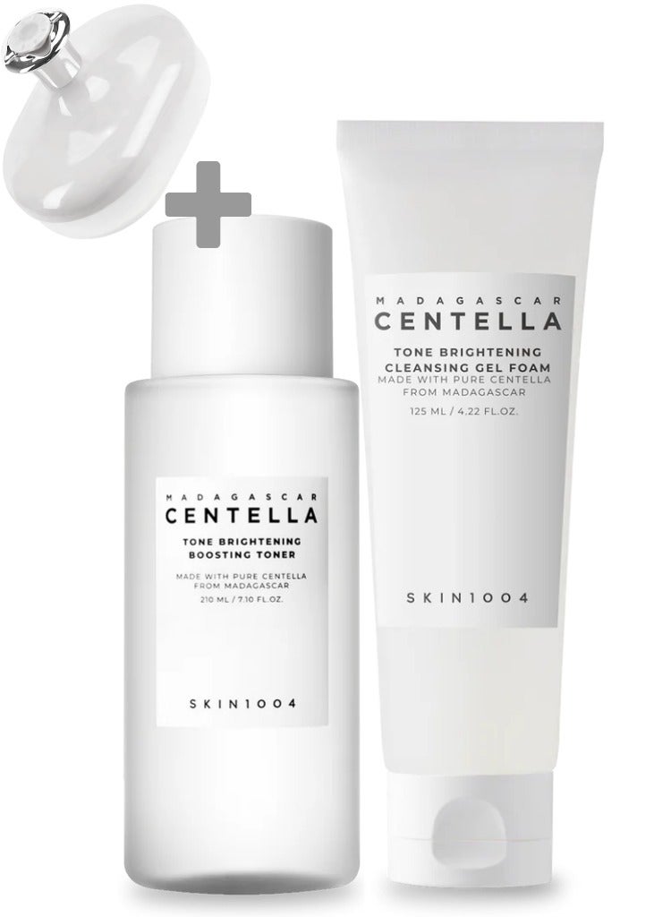 SKIN1004 Madagascar Centella Skincare Set – Brightening Foam Cleanser 125ml & Hydrating Toner 210ml And  Face Scrubber 335ml - Image 1