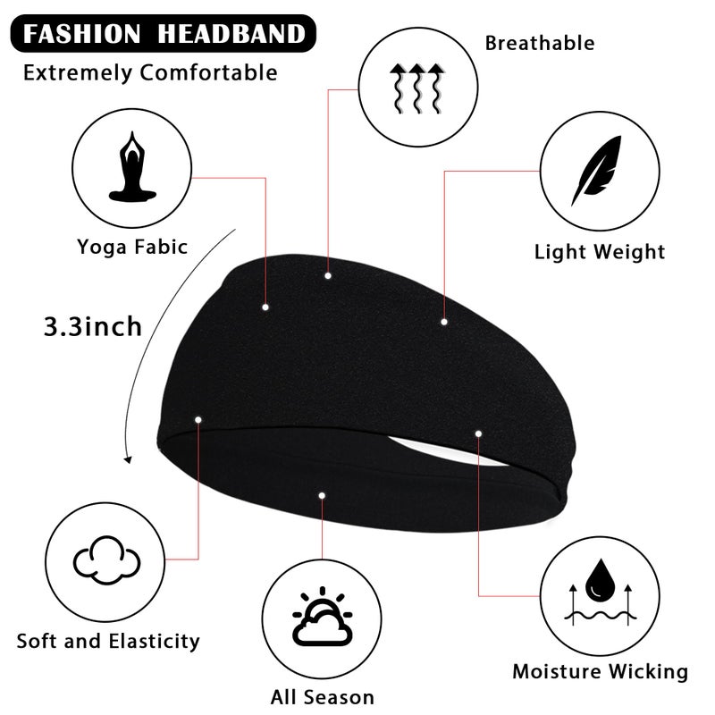 JOYOYO 3 Pack 9cm Unisex Headbands for Women's Hair Soft Stretchy Fabric Kylie Head Band Bandeaux Hair Accessories for Workout Gym Yoga Hair Band(Black) - Image 2