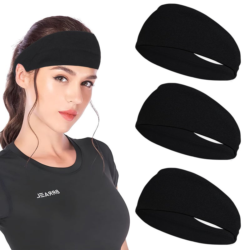 JOYOYO 3 Pack 9cm Unisex Headbands for Women's Hair Soft Stretchy Fabric Kylie Head Band Bandeaux Hair Accessories for Workout Gym Yoga Hair Band(Black) - Image 1